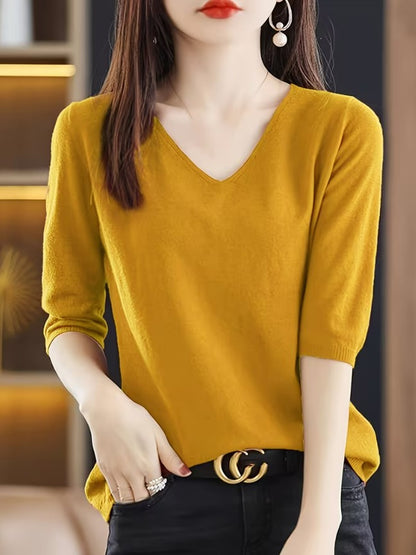 Maeva | Solid Color V-Neck Knitted Sweater