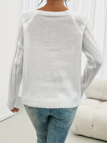 Róisín | Textured Round Neck Lantern Sleeve Sweater