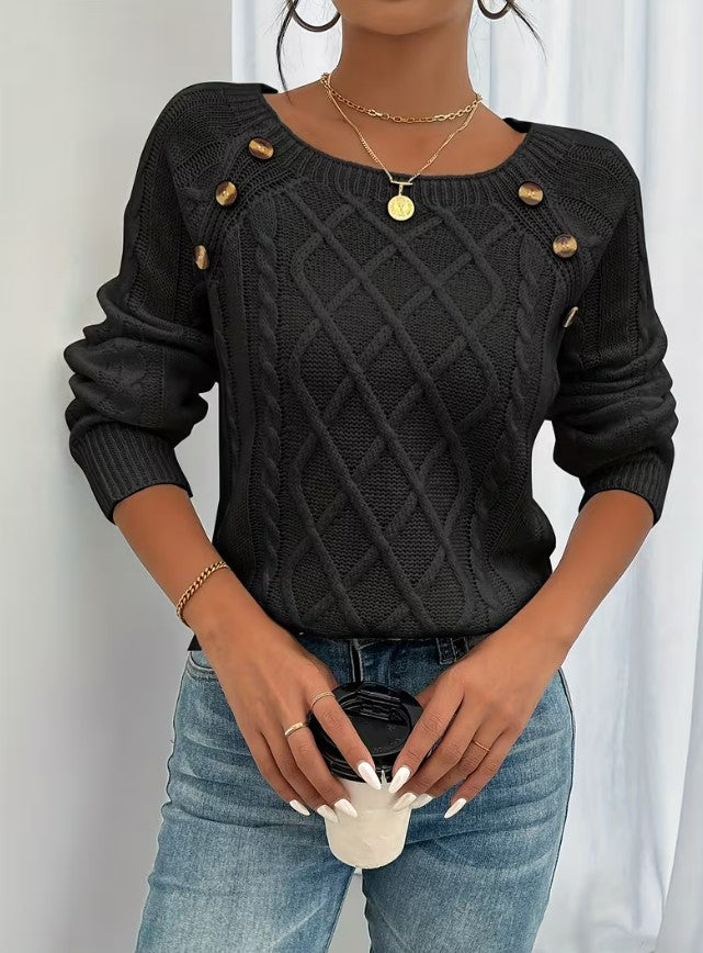 Róisín | Textured Round Neck Lantern Sleeve Sweater