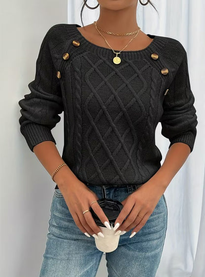 Róisín | Textured Round Neck Lantern Sleeve Sweater