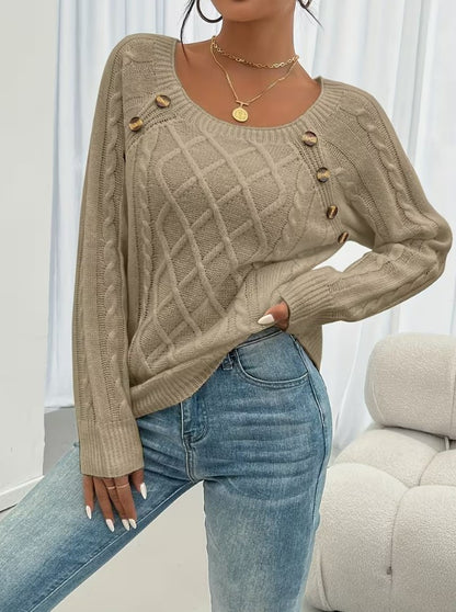 Róisín | Textured Round Neck Lantern Sleeve Sweater