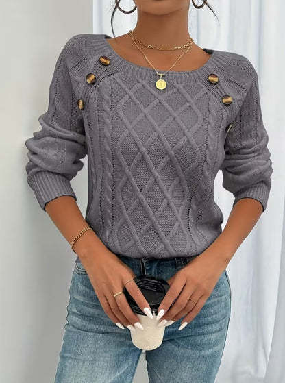 Róisín | Textured Round Neck Lantern Sleeve Sweater