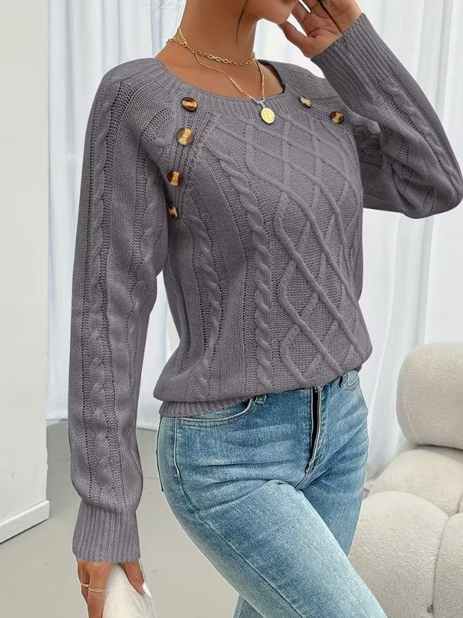 Róisín | Textured Round Neck Lantern Sleeve Sweater