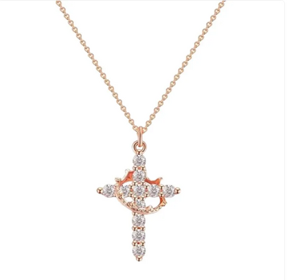 Cross Crown Rotatable Necklace