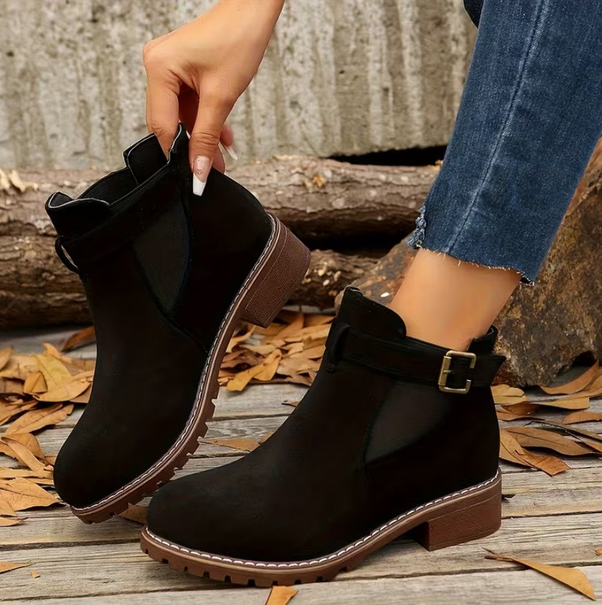 Nina | Slip-On Ankle Boots with Buckle Strap Detail