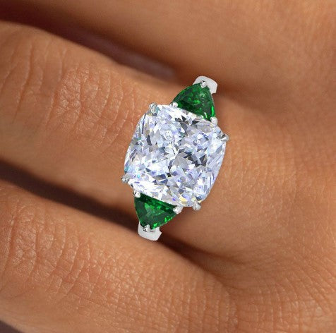 Three-Stone Cushion Cut White Sapphire Engagement Ring