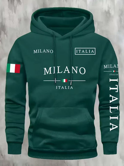 Rory | Kourrter Men’s Italian Flag & Milan Graphic Hooded Sweatshirt