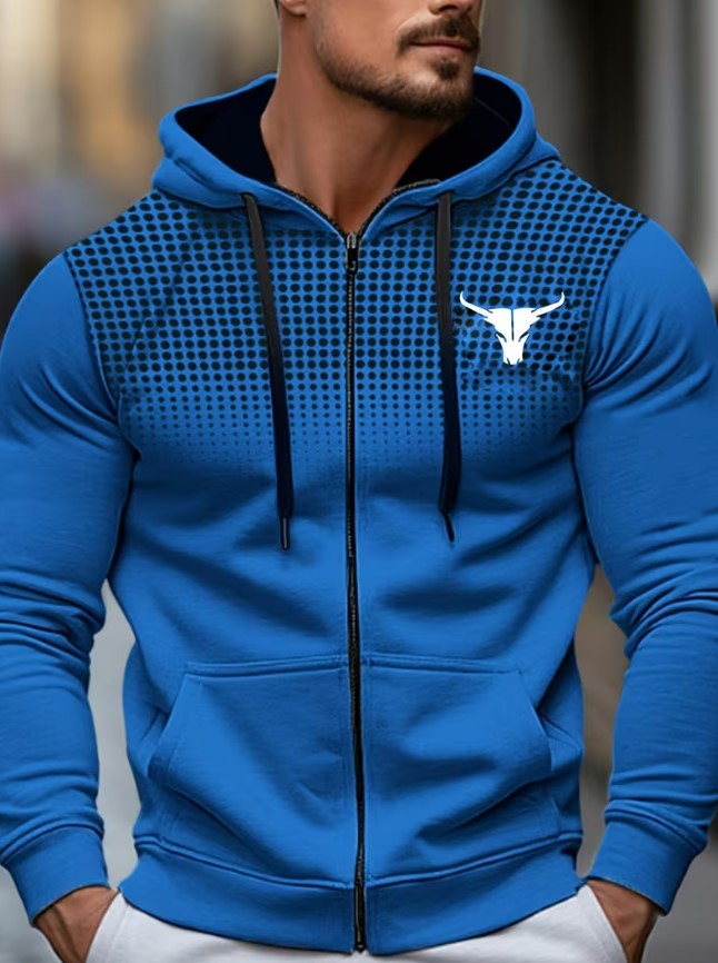 Patrick | Polka Dot Print Hooded Zip-Up Jacket