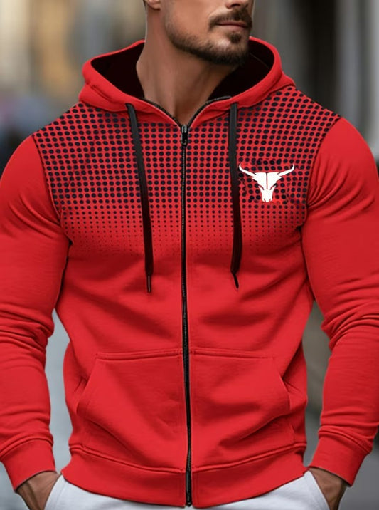 Patrick | Polka Dot Print Hooded Zip-Up Jacket