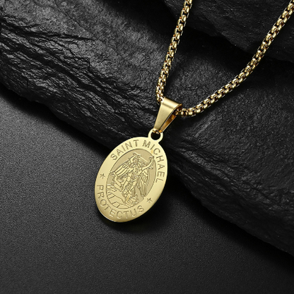 Oval Angel Portrait Stainless Steel Necklace