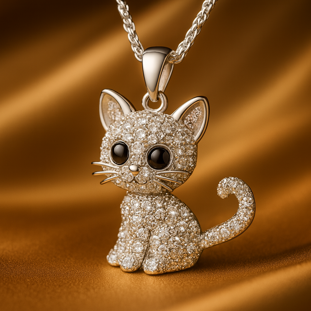 Cute Silver Kitten Pendant Necklace
