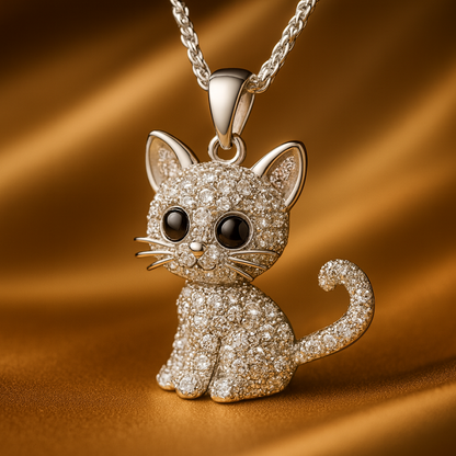 Cute Silver Kitten Pendant Necklace
