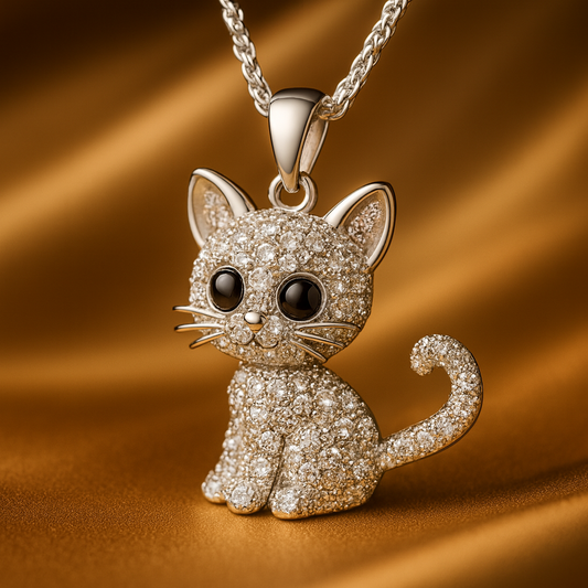 Cute Silver Kitten Pendant Necklace
