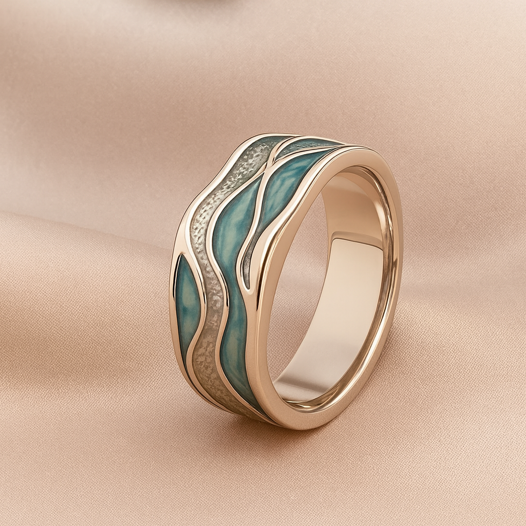 Turquoise Ocean Wave Silver Ring