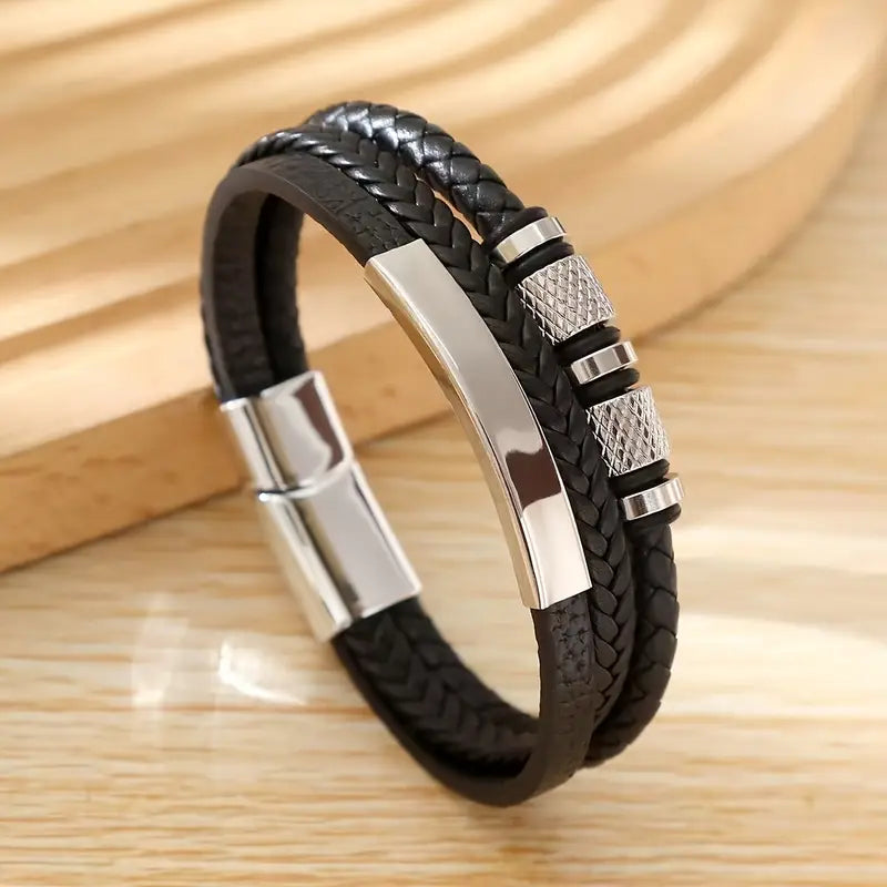 Mens Vintage Layered Faux Leather Bracelet Luxurious