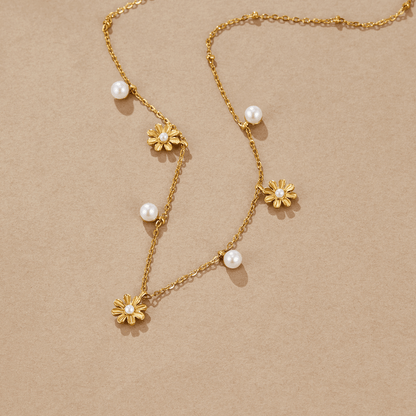 Autumn Flower & Pearl Necklace