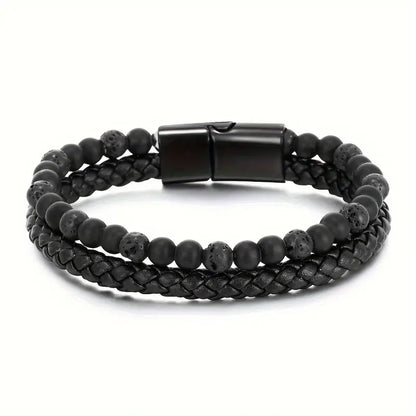 Luxurious Men's Twofold Layer Faux Leather Bracelet