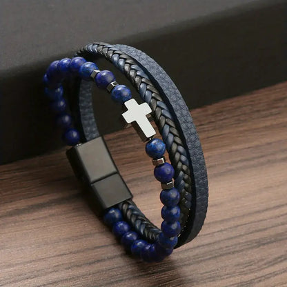 Men's Luxurious Obsidian Cross Stainless Steel Bracelet