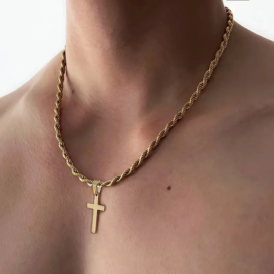 Men's Golden Cross Stainless Steel Necklace