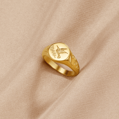 Golden Hummingbird Signet Ring