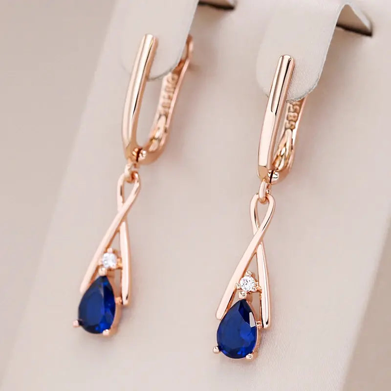 Blue Pendant Earrings in Golden