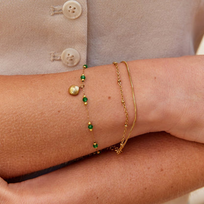Nerissa Gold Shell & Green Bead Bracelet