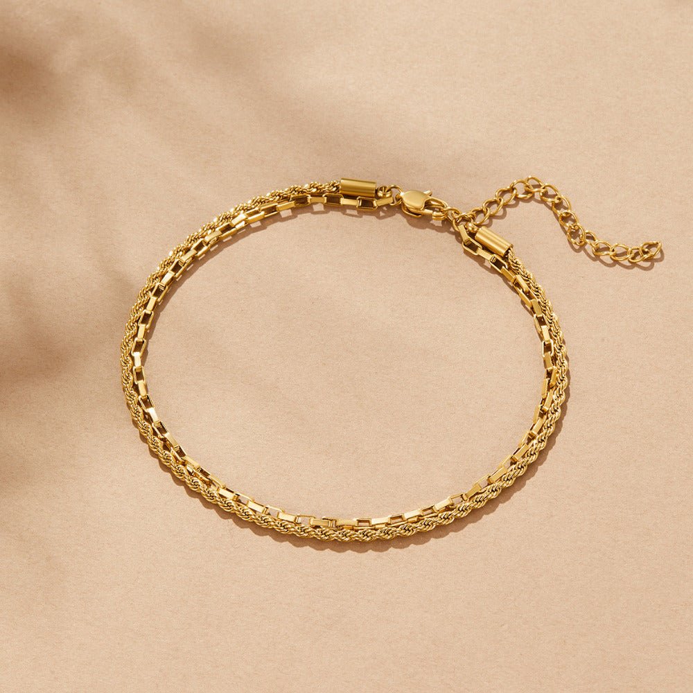 Nora Layered Box Chain Anklet