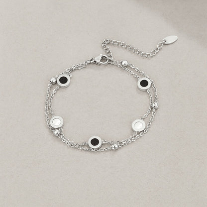 Onyx & White Stone Silver Bracelet