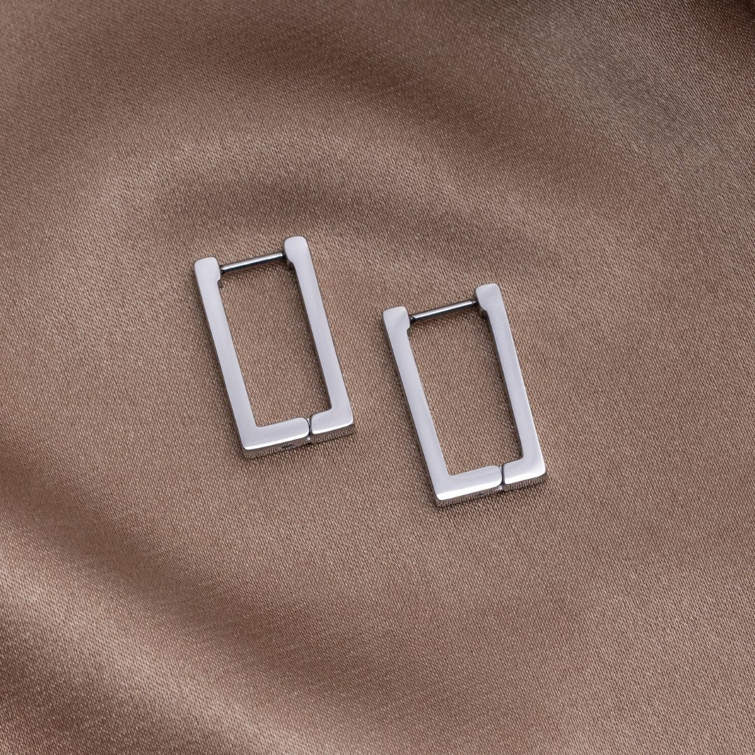 Silver Rectangle Hoop Earrings
